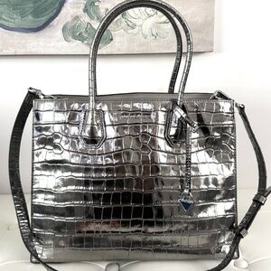 Michael Kors Mercer Large Metallic Croc-Embossed Tote Bag